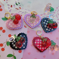 Pink Gingham Earrings | Sweet Cherry Earrings | Pink Cherry | Summer Earrings | Classic Lolita Earrings