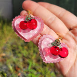 Pink Gingham Earrings | Sweet Cherry Earrings | Pink Cherry | Summer Earrings | Classic Lolita Earrings