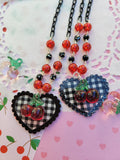 Black Gingham Necklace | Sweet Cherry Necklace | Red Cherry | Summer Necklace | Classic Lolita Necklace