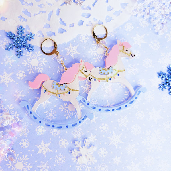 Merry Horse Earrings | Rocking Horse | Toy Earrings | Pastel Horse | Sweet Lolita Earrings | Pastel Christmas Earrings