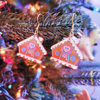 Mini Gingerbread Earrings | Gingerbread House Earrings | Fake Cookie Earrings | Christmas Earrings | Sweet Lolita Earrings | Sweets Earrings | Christmas Jewelry