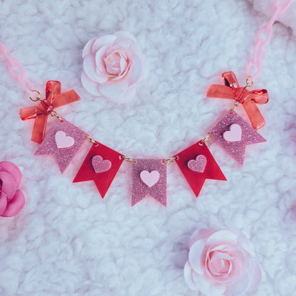 Valentines Banner Necklace | Love Core Necklace | Red and Pink Necklace | Heart Necklace