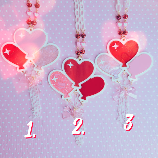 Valentines Heart Balloon Necklace | Red Balloon | Pink Hearts | Pink Balloons | Valentines Necklace | Sweet Lolita Necklace | Kawaii Balloon