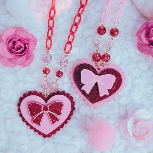 Lovecore Heart Necklace | Valentine's Necklace | Sweet Lolita Necklace | Pink and Red Necklace