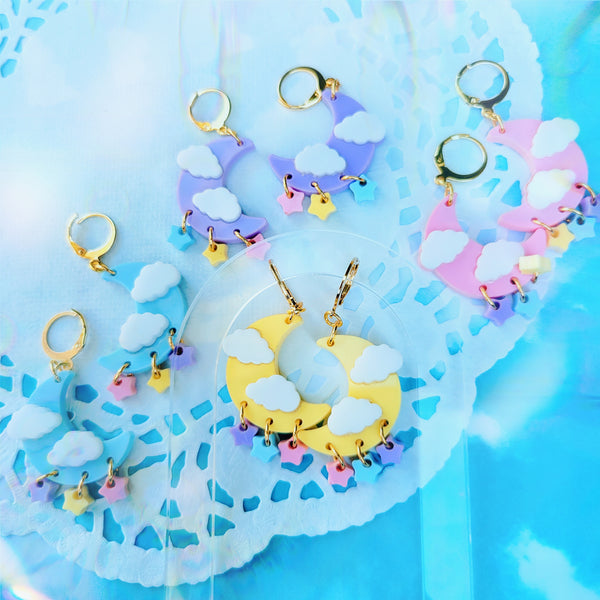Mini Dreamy Moon Earrings | Pastel Moon | Fairy Kei Moon | Decora Kei Earrings | Sweet Lolita Earrings | Pastel Sky | Dreamy Sky