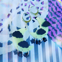 Mini Glow in the Dark Moon Earrings | Halloween Earrings | Spooky Bat Earrings | Moon Chandelier Earrings | Gothic Lolita Earrings