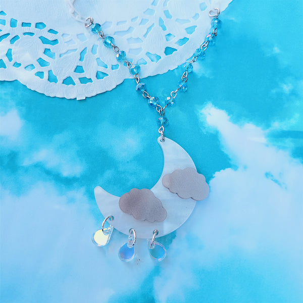 Rainy Moon Necklace | Rain Cloud Necklace | Summer Necklace | Moon Chandelier Necklace