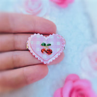 Red Gingham Hairclip | Sweet Cherry Clip | Red Cherry | Summer Hair | Classic Lolita Clip