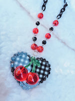 Large Black Gingham Necklace | Sweet Cherry Necklace | Red Cherry | Summer Necklace | Classic Lolita Necklace