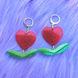 Heart Flower Earrings | Red Heart Earrings | Valentines Earrings | Lovecore Earrings