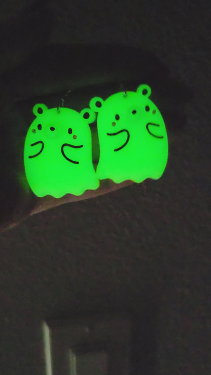 Kawaii Ghost Bear Earrings | Glow in the Dark Earrings | Halloween Earrings | Ghost Earrings