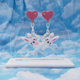 Balloon Bunny Earrings | Heart Balloon Earrings | Dangling Bunnies | Kawaii Heart Earrings